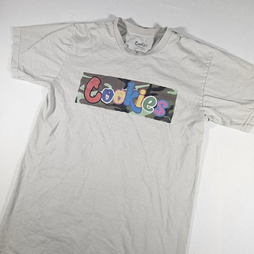 Cookies Shirt Men's Medium Beige‎ Camo Skating Streetwear Gorpcore Distressed